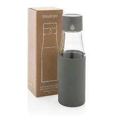 Vue Bouteille en verre 600ml avec compteur d'hydradation Ukiyo de couleur gris| Krokrodeal