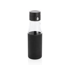Vue Bouteille en verre 600ml avec compteur d'hydradation Ukiyo de couleur noir| Krokrodeal