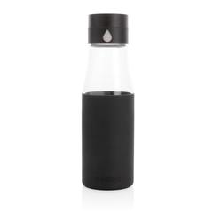Vue Bouteille en verre 600ml avec compteur d'hydradation Ukiyo de couleur noir| Krokrodeal