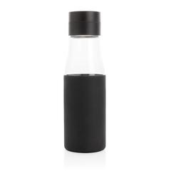Vue Bouteille en verre 600ml avec compteur d'hydradation Ukiyo de couleur noir| Krokrodeal