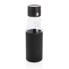 Vue Bouteille en verre 600ml avec compteur d'hydradation Ukiyo de couleur noir| Krokrodeal