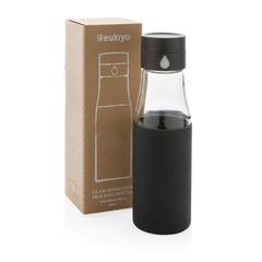 Vue Bouteille en verre 600ml avec compteur d'hydradation Ukiyo de couleur noir| Krokrodeal
