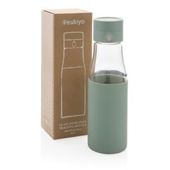 Vue Bouteille en verre 600ml avec compteur d'hydradation Ukiyo de couleur vert| Krokrodeal