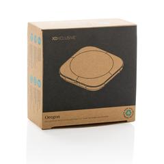 Vue Chargeur 10W en plastique recyclé RCS et liège Oregon de couleur marron| Krokrodeal