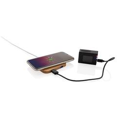Vue Chargeur sans fil 10W et avec ports USB en bambou de couleur marron| Krokrodeal