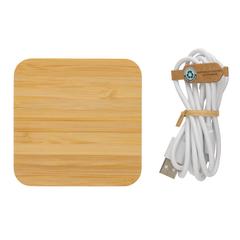 Vue Chargeur sans fil 10W et avec ports USB en bambou de couleur marron| Krokrodeal