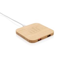 Vue Chargeur sans fil 10W et avec ports USB en bambou de couleur marron| Krokrodeal