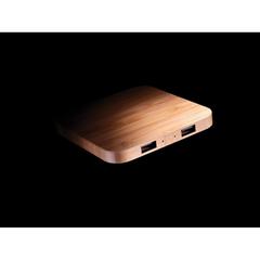 Vue Chargeur sans fil 10W et avec ports USB en bambou de couleur marron| Krokrodeal