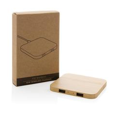 Vue Chargeur sans fil 10W et avec ports USB en bambou de couleur marron| Krokrodeal