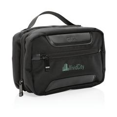 Vue Trousse de toilette en rPET AWARE™ Swiss Peak Voyager de couleur noir| Krokrodeal