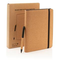 Vue Conférencier A5 en liège avec stylo Deluxe de couleur marron| Krokrodeal