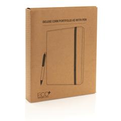 Vue Conférencier A5 en liège avec stylo Deluxe de couleur marron| Krokrodeal