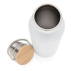 Vue Bouteille en acier inoxydable avec couvercle en bambou de couleur blanc| Krokrodeal