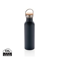 Vue Bouteille en acier inoxydable avec couvercle en bambou de couleur bleu| Krokrodeal
