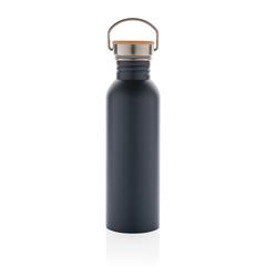 Vue Bouteille en acier inoxydable avec couvercle en bambou de couleur bleu| Krokrodeal