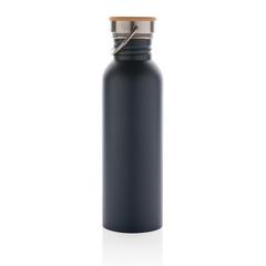 Vue Bouteille en acier inoxydable avec couvercle en bambou de couleur bleu| Krokrodeal