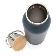 Vue Bouteille en acier inoxydable avec couvercle en bambou de couleur bleu| Krokrodeal