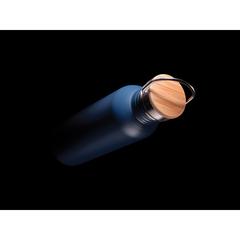 Vue Bouteille en acier inoxydable avec couvercle en bambou de couleur bleu| Krokrodeal