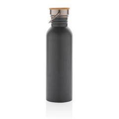Vue Bouteille en acier inoxydable avec couvercle en bambou de couleur gris| Krokrodeal