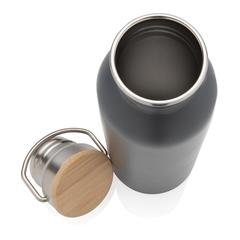 Vue Bouteille en acier inoxydable avec couvercle en bambou de couleur gris| Krokrodeal