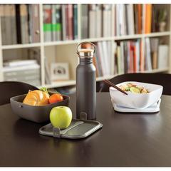 Vue Bouteille en acier inoxydable avec couvercle en bambou de couleur gris| Krokrodeal