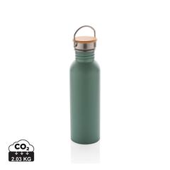 Vue Bouteille en acier inoxydable avec couvercle en bambou de couleur vert| Krokrodeal