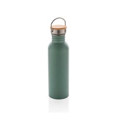 Vue Bouteille en acier inoxydable avec couvercle en bambou de couleur vert| Krokrodeal