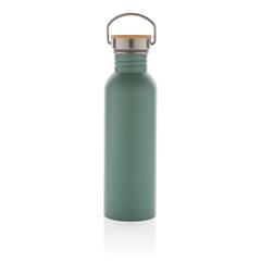 Vue Bouteille en acier inoxydable avec couvercle en bambou de couleur vert| Krokrodeal