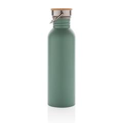 Vue Bouteille en acier inoxydable avec couvercle en bambou de couleur vert| Krokrodeal