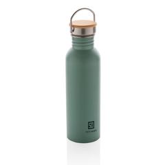 Vue Bouteille en acier inoxydable avec couvercle en bambou de couleur vert| Krokrodeal