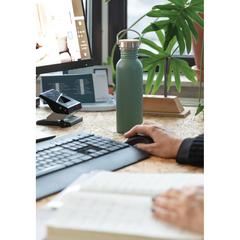 Vue Bouteille en acier inoxydable avec couvercle en bambou de couleur vert| Krokrodeal