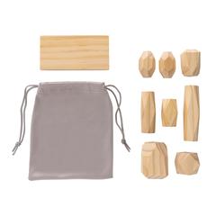 Vue Pierres d'équilibre en bois dans une pochette Ukiyo Crios de couleur marron| Krokrodeal