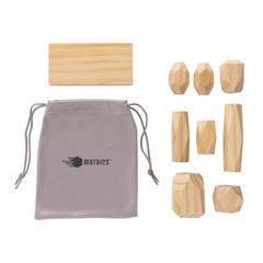 Vue Pierres d'équilibre en bois dans une pochette Ukiyo Crios de couleur marron| Krokrodeal