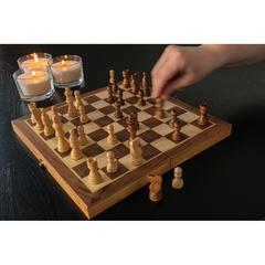 Vue Jeu d'échecs pliable en bois de couleur marron| Krokrodeal