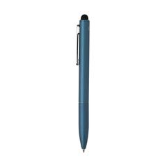 Vue Stylo en aluminium recyclé certifié RCS avec stylet Kymi de couleur bleu| Krokrodeal