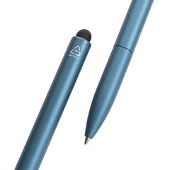 Vue Stylo en aluminium recyclé certifié RCS avec stylet Kymi de couleur bleu| Krokrodeal