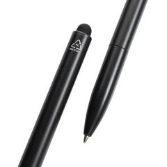 Vue Stylo en aluminium recyclé certifié RCS avec stylet Kymi de couleur noir| Krokrodeal