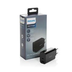 Vue Chargeur Mural Philips, USB 30W Ultra Rapide de couleur noir| Krokrodeal