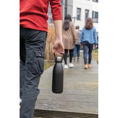 Vue Bouteille isotherme 1.5L en acier inoxydable recyclée RCS de couleur noir| Krokrodeal