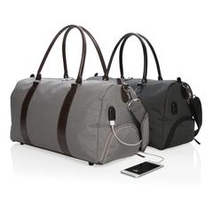 Vue Sac weekend avec port USB A de couleur noir| Krokrodeal
