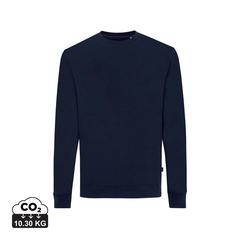 Vue Sweater à col rond en coton recyclé Iqoniq Zion de couleur bleu| Krokrodeal