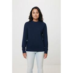 Vue Sweater à col rond en coton recyclé Iqoniq Zion de couleur bleu| Krokrodeal