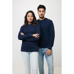 Vue Sweater à col rond en coton recyclé Iqoniq Zion de couleur bleu| Krokrodeal