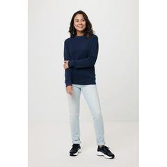 Vue Sweater à col rond en coton recyclé Iqoniq Zion de couleur bleu| Krokrodeal