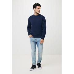 Vue Sweater à col rond en coton recyclé Iqoniq Zion de couleur bleu| Krokrodeal