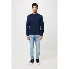Vue Sweater à col rond en coton recyclé Iqoniq Zion de couleur bleu| Krokrodeal