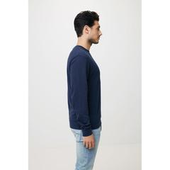 Vue Sweater à col rond en coton recyclé Iqoniq Zion de couleur bleu| Krokrodeal