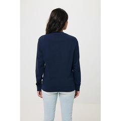 Vue Sweater à col rond en coton recyclé Iqoniq Zion de couleur bleu| Krokrodeal