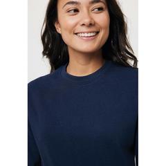 Vue Sweater à col rond en coton recyclé Iqoniq Zion de couleur bleu| Krokrodeal
