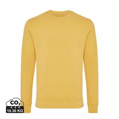 Vue Sweater à col rond en coton recyclé Iqoniq Zion de couleur jaune| Krokrodeal